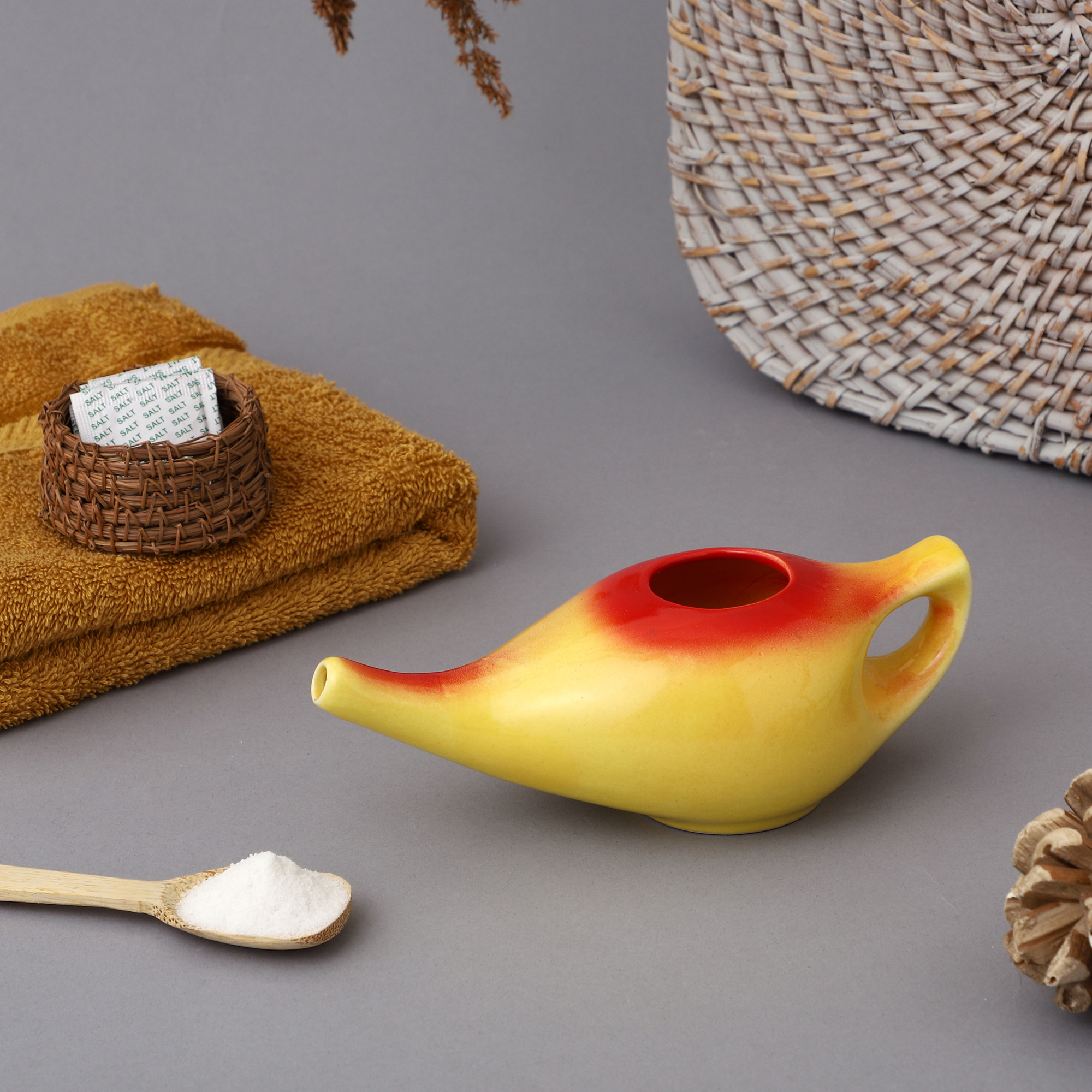 Yellow Red Color Neti Pot