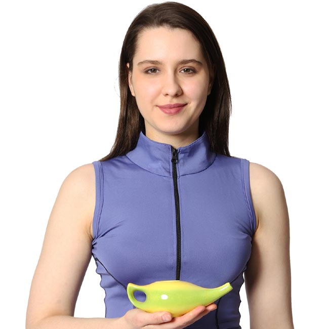 Ceramic Neti Pot for Sinus Control Yellow and Green