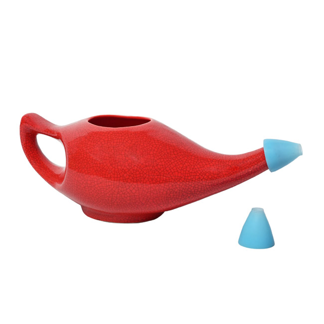 Premium Grade Ceramic Neti Pot for Nasal Cleansing Crackle Pattern Red