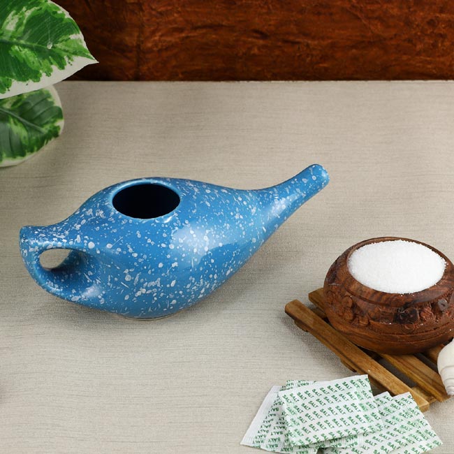 Ceramic Neti Pot for Allergy Control Blue Dapple