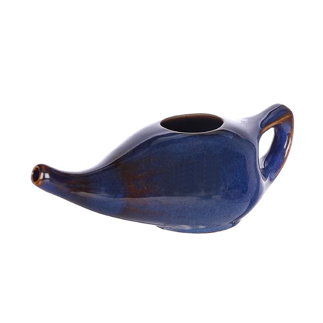 Ceramic Neti Pot for Nasal Cleansing Elegant Blue