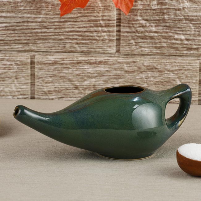 Premium Grade Ceramic Neti Pot for Nasal Cleansing Elegant Green