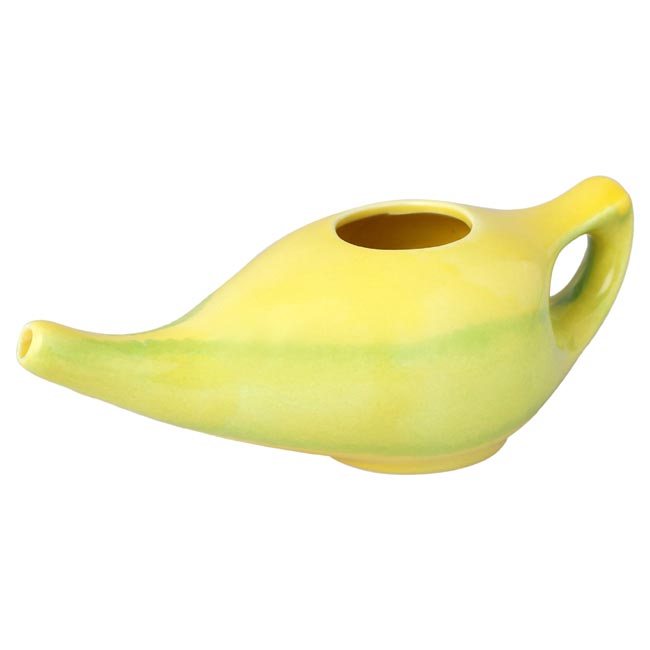 Ceramic Neti Pot for Sinus Control Yellow and Green