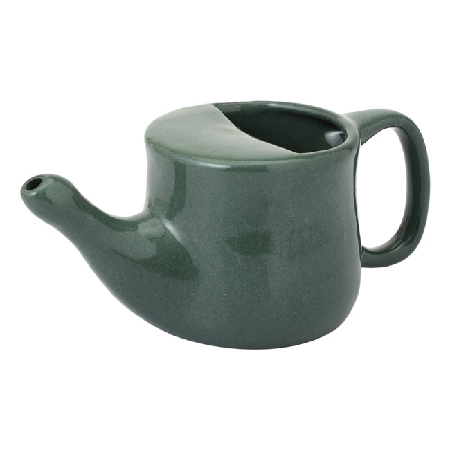 Handmade Spill Proof Ceramic Neti Pot Dark Green