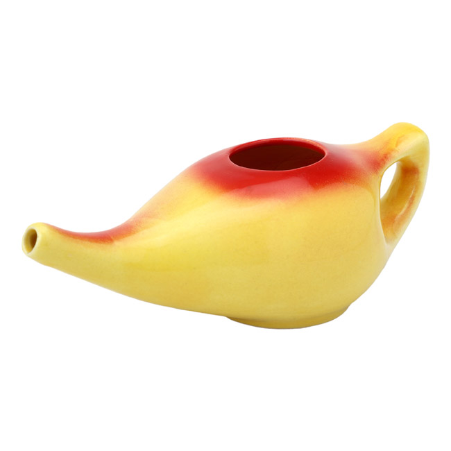 Premium Grade Ceramic Neti Pot for Nasal Cleansing  Red and Yellow