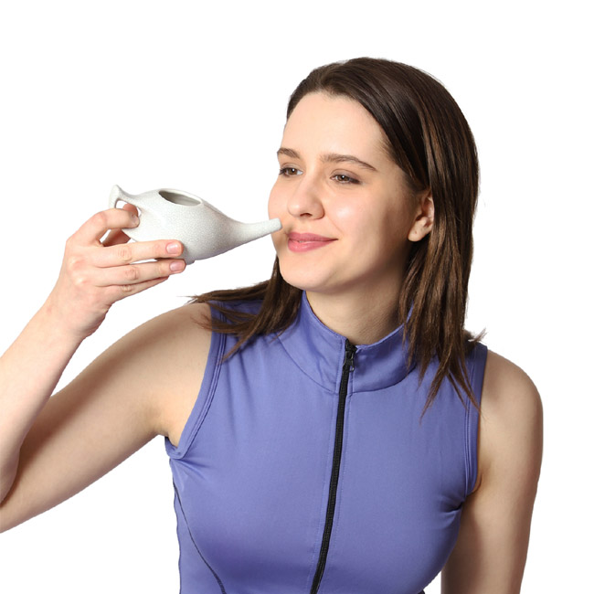 Premium Grade Ceramic Neti Pot for Nasal Cleansing Crackle Pattern Ivory