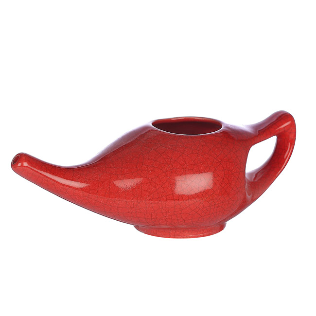 Premium Grade Ceramic Neti Pot for Nasal Cleansing Crackle Pattern Red