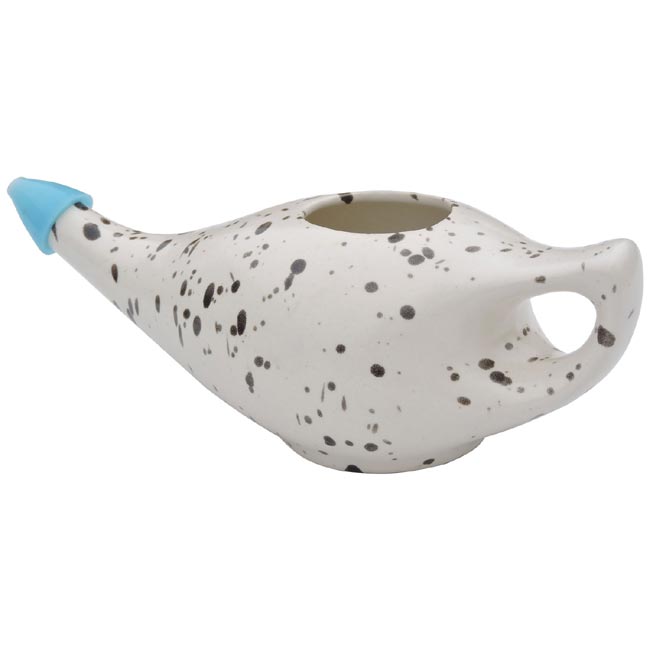 Ceramic Neti Pot for Sinus Irigation Dalmation Pattern