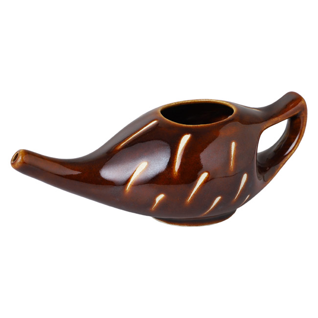 Premium Grade Ceramic Neti Pot for Nasal Cleansing Dark Brown Color