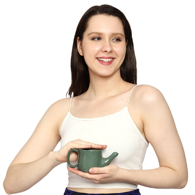 Handmade Spill Proof Ceramic Neti Pot Dark Green