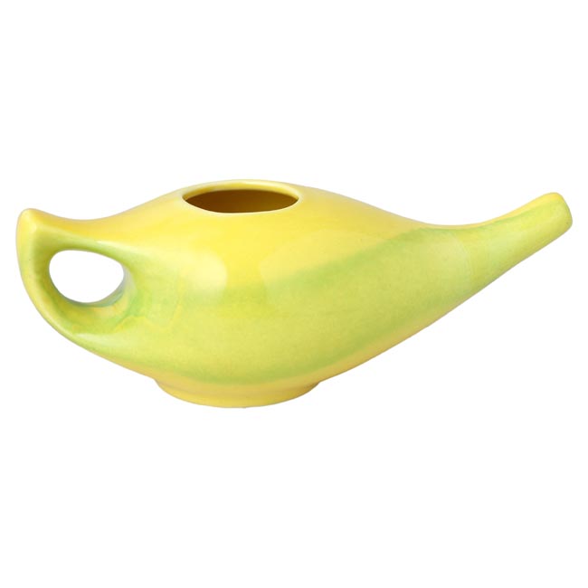 Ceramic Neti Pot for Sinus Control Yellow and Green