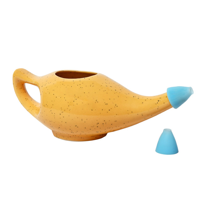 Premium Grade Ceramic Neti Pot for Nasal Cleansing Freckle Pattern Orange