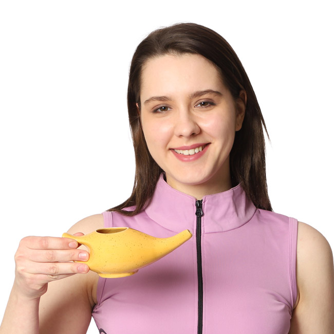 Premium Grade Ceramic Neti Pot for Nasal Cleansing Freckle Pattern Orange