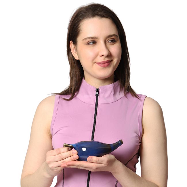 Ceramic Neti Pot for Nasal Cleansing Elegant Blue