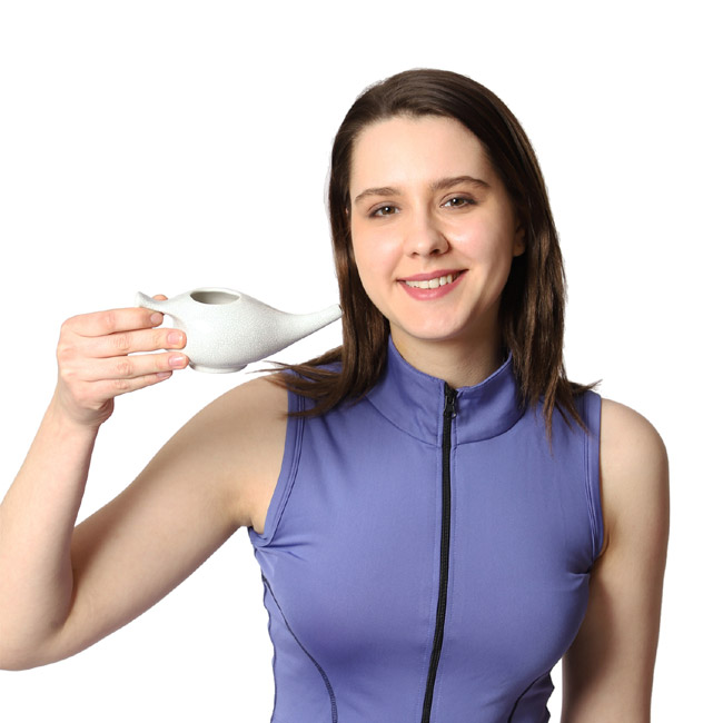 Premium Grade Ceramic Neti Pot for Nasal Cleansing Crackle Pattern Ivory