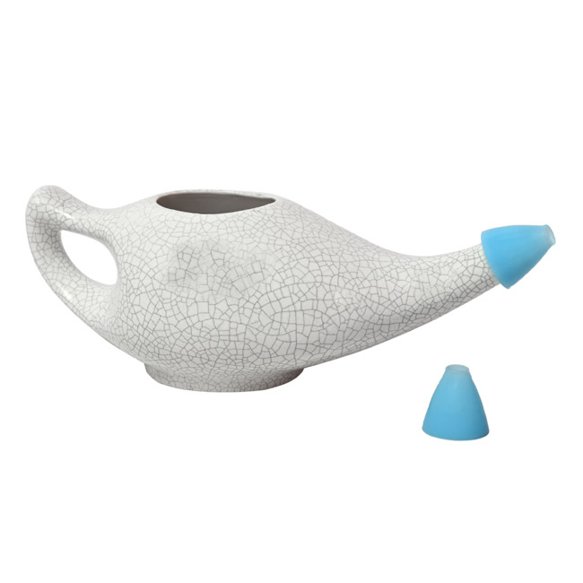 Premium Grade Ceramic Neti Pot for Nasal Cleansing Crackle Pattern Ivory