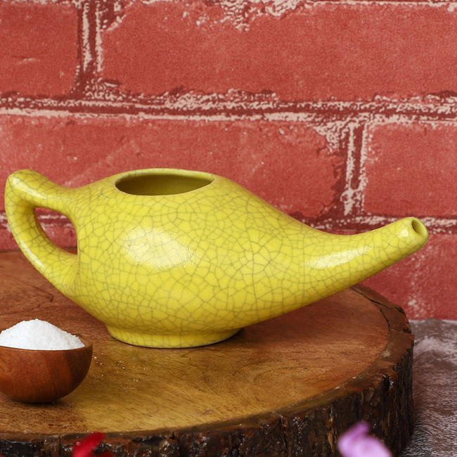 Premium Grade Ceramic Neti Pot Crackle Pattern Yellow