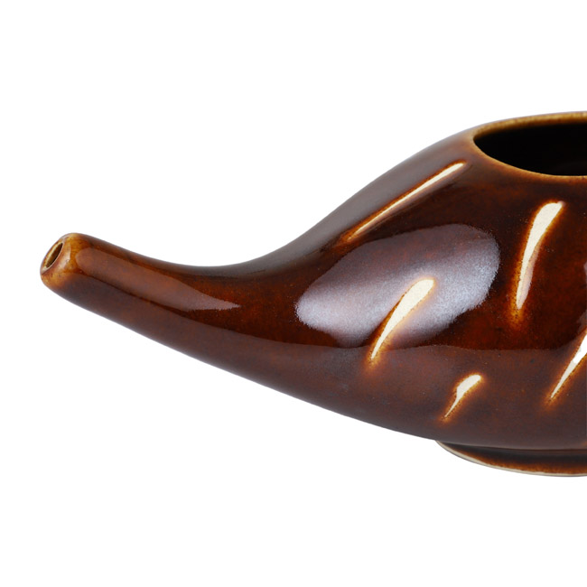 Premium Grade Ceramic Neti Pot for Nasal Cleansing Dark Brown Color