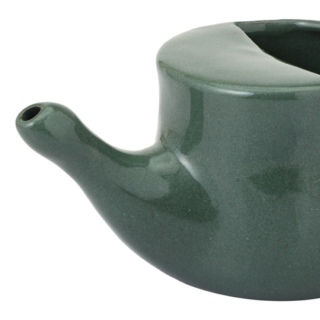 Handmade Spill Proof Ceramic Neti Pot Dark Green