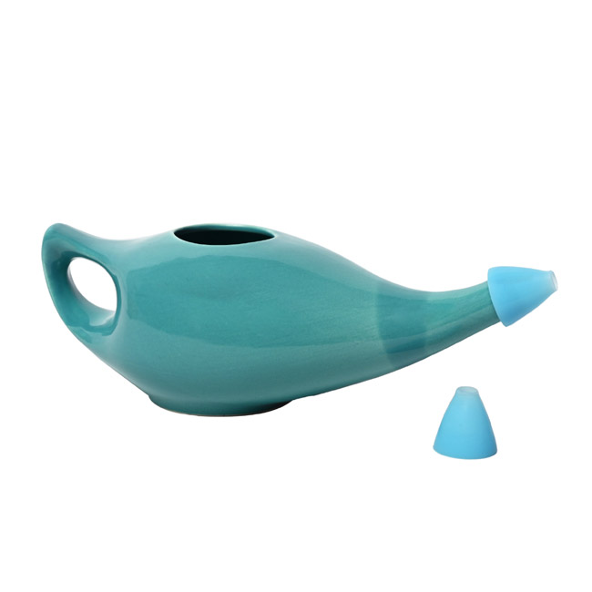 Premium Grade Ceramic Neti Pot for Nasal Cleansing   Turquoise Color