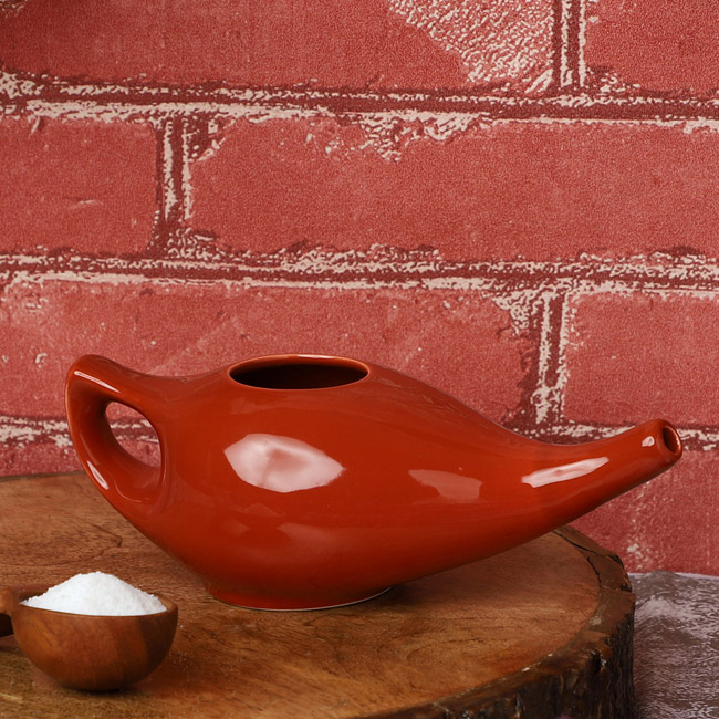 Premium Grade Ceramic Neti Pot for Nasal Cleansing Red