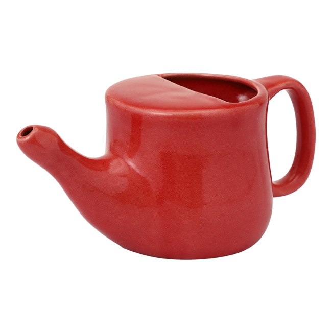 Handmade Spill Proof Ceramic Neti Pot Red