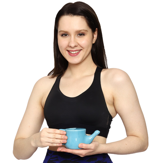 Spill Proof Ceramic Neti Pot Sky Blue