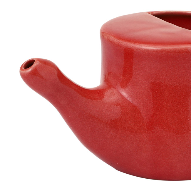 Handmade Spill Proof Ceramic Neti Pot Red